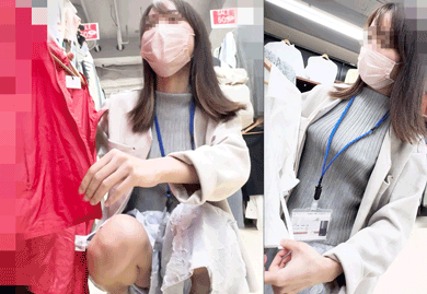 ガッ◯ー似の超美人アパレル店員?ニットから浮き出たロケットOP＆ツヤツヤ桃尻